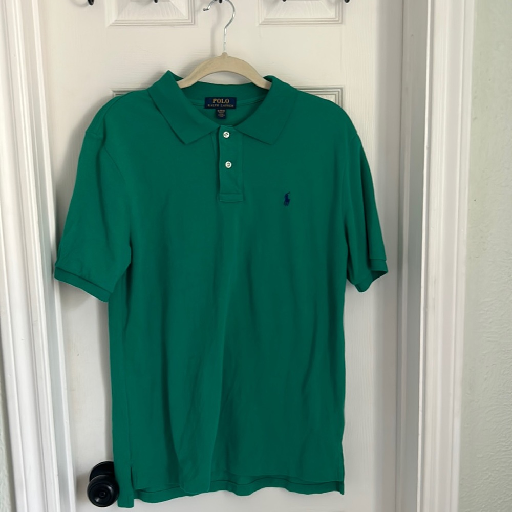 Green polo by Ralph Lauren collared shirt good condition no faded color